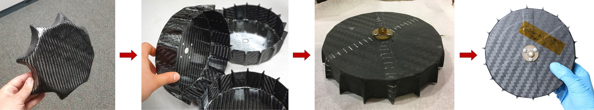 Series of wheels showing evolution of wheel design